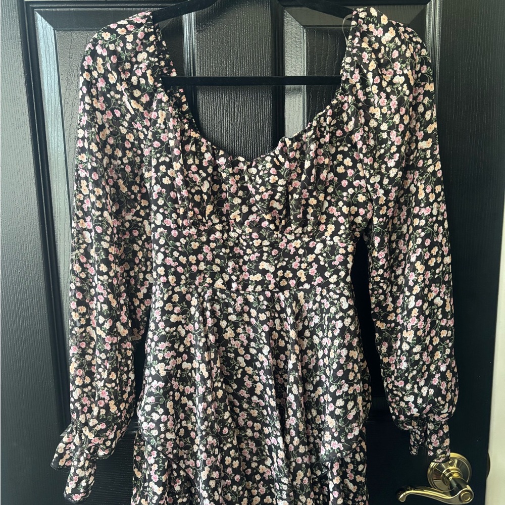 Inspired Hearts Black Floral Romper with Sheer Sleeves